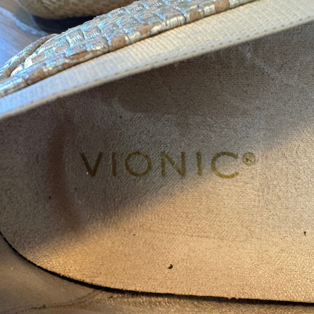 Vionic Anita Gold Metallic Woven Cork Ballet Flats Orthotic Womens 12 Round Toe - Picture 7 of 10